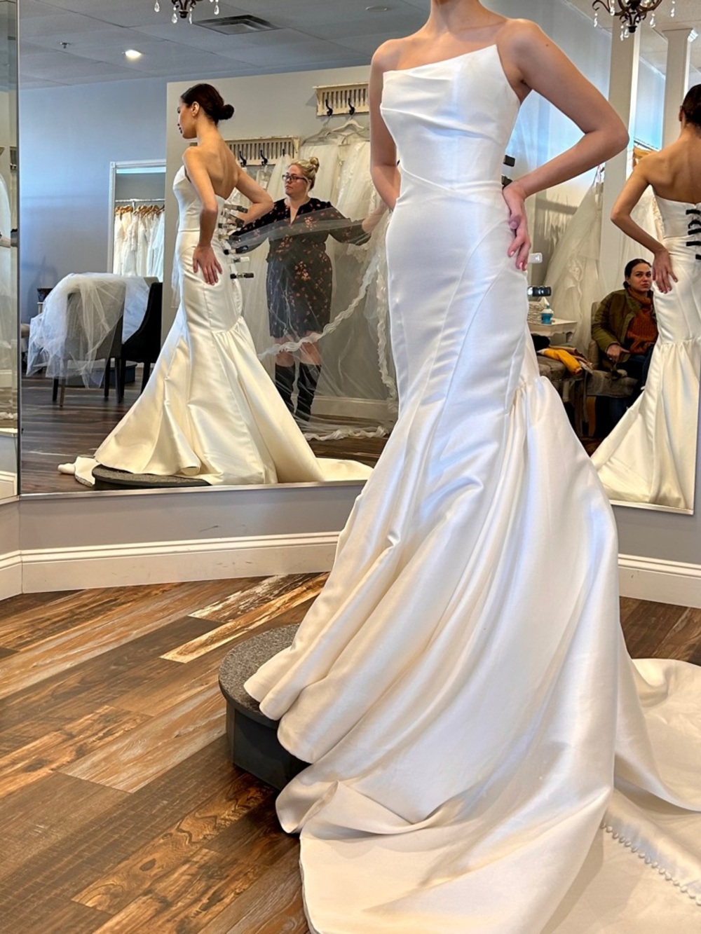 NEW WITH TAGS. Ivory mikado wedding gown; Carmen by Abella.